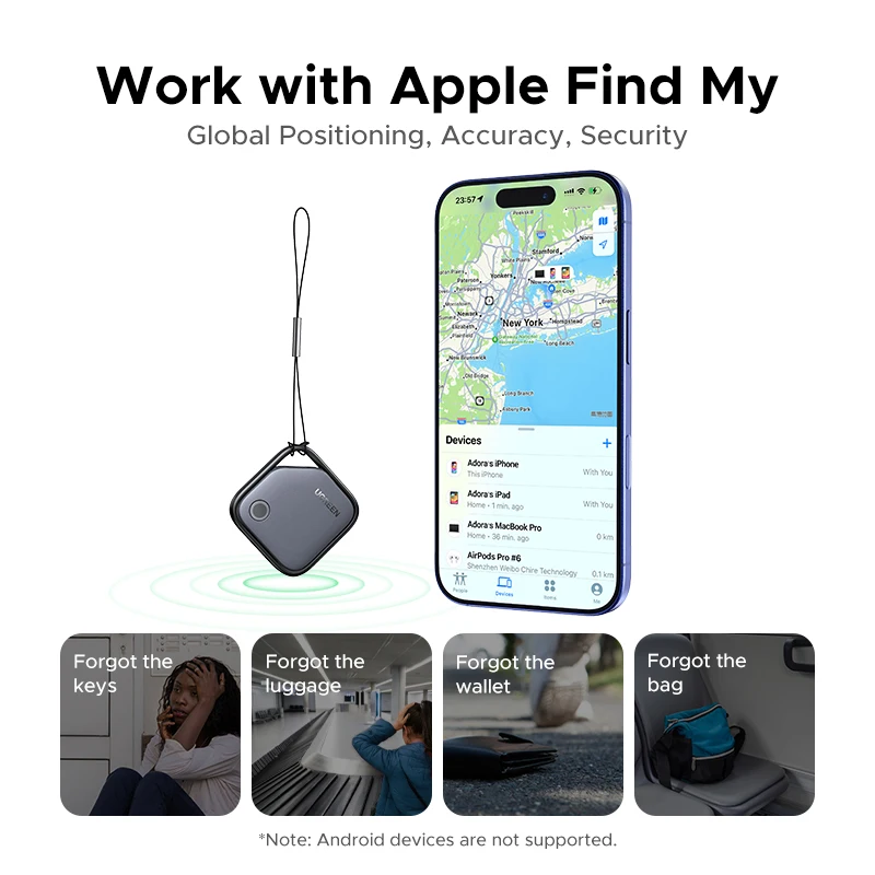 UGREEN Smart Bluetooth Tracker, Keys Finder Item Locator SmartTag Up to 2 Year Battery Phone Finder For Apple Find My (only IOS)