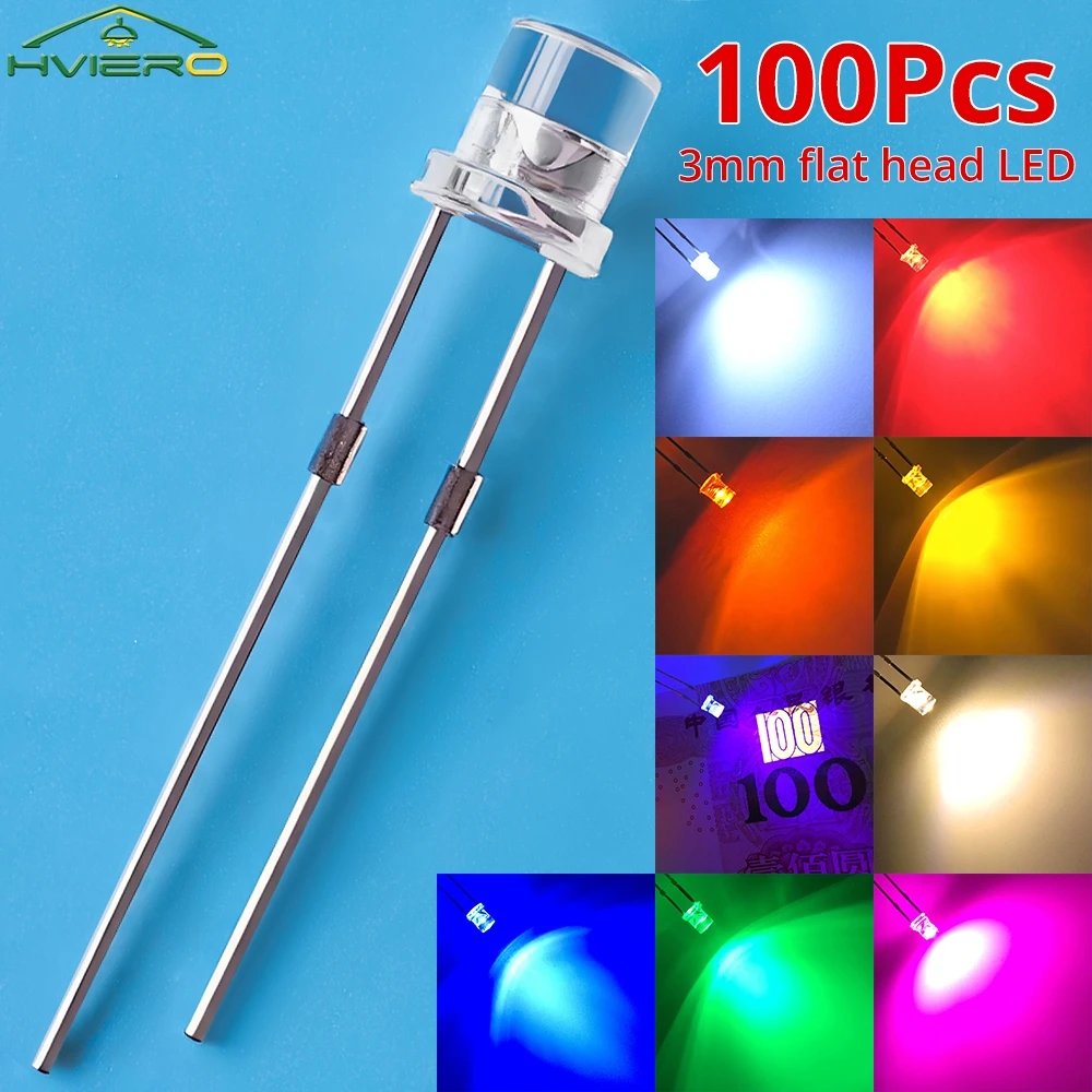 100PcsF33mm2pinsUltraBrightLEDBulbsFlatWhiteRedYellowBlueGreenPinkDiodeLedWideAngleLightEmittingDiodesLamp-AliExpress39