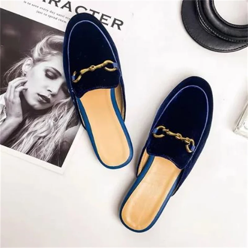 2024 new Spring Summer Street Buckle Baotou lady slippers wearing leather Muller flat slippers