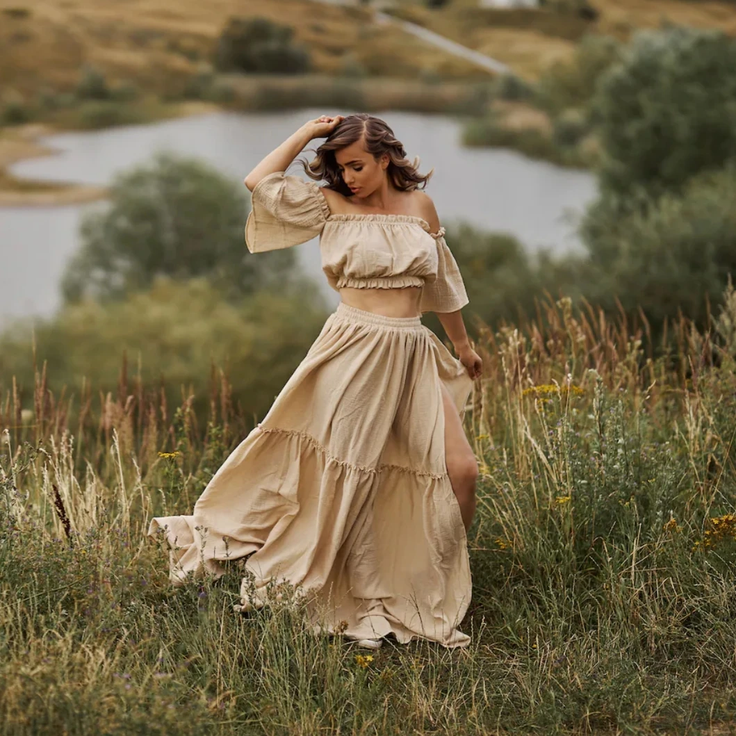 Cotton Boho Dress For Photography Comfortable Vintage Maternity Outfit Clothing Short Sleeve Dress For Pregnancy Photo Shoot