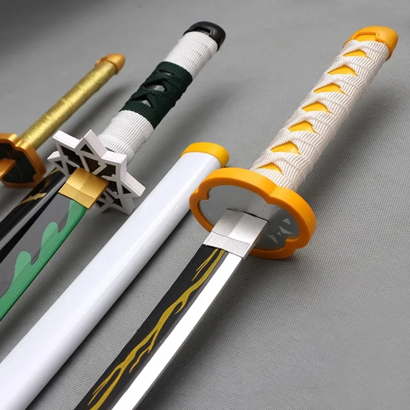 Japanese Katana Sword Toy Weapon Toy Cold Weapon Toy 80cm Demon Slayer Kimetsu No Yaiba Kyoujurou Cosplay Prop Large Wooden Ninja Anime Samurai Sword Kid Toys