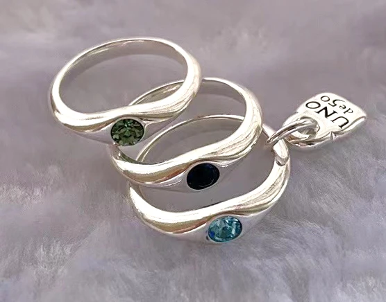 2023 New UNOde50 Fashion Silver Plated 925 Delicate Fashion Green Red Blue Gem Ring Women's Romantic Holiday Gift