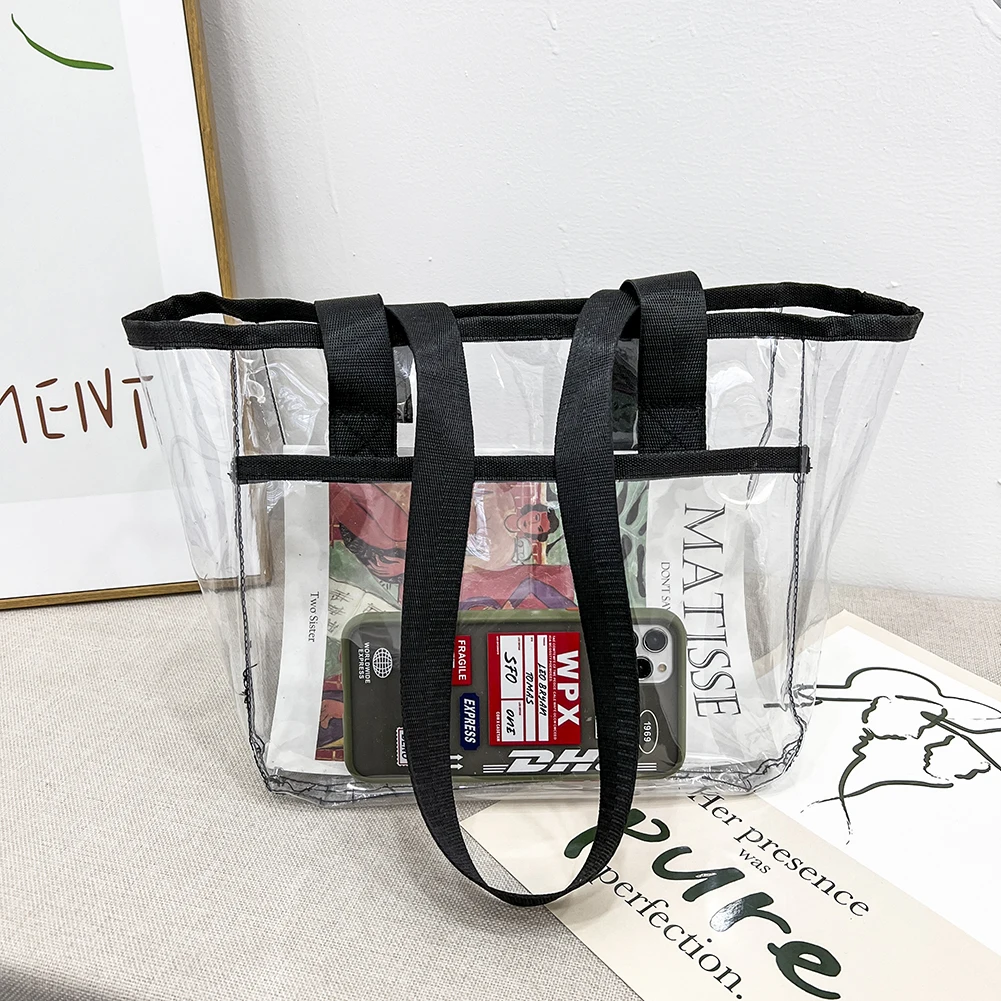 wristlet bag Casual Women Shoulder Bags Fashion Transparent PVC Solid Color  Handbags Summer Beach Shopping Bags Female Daily Shoulder Totes wristlet cheap Totes