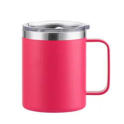 Insulated Stainless Steel Travel Mug with Handle and Leak - Proof Lid - 12oz - 360ml (Deep pink)