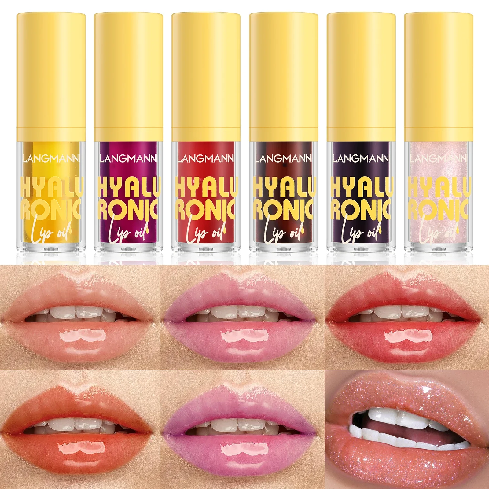 Langmanni 6Colors Transparent Hyaluronic Acid Lip Oil Glossy Hydrating Moisturizing Lip Gloss Volumizing Light Tone Lip Balm Hot 3