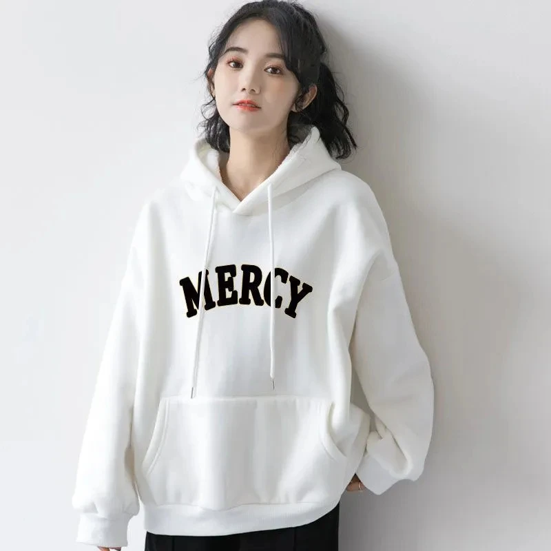 

Zoki Autumn Winter Letter Print Women Hooded Sweatshirts Y2K Korean Loose All Match Hoody Clothes Fashion Preppy Casual Pullover