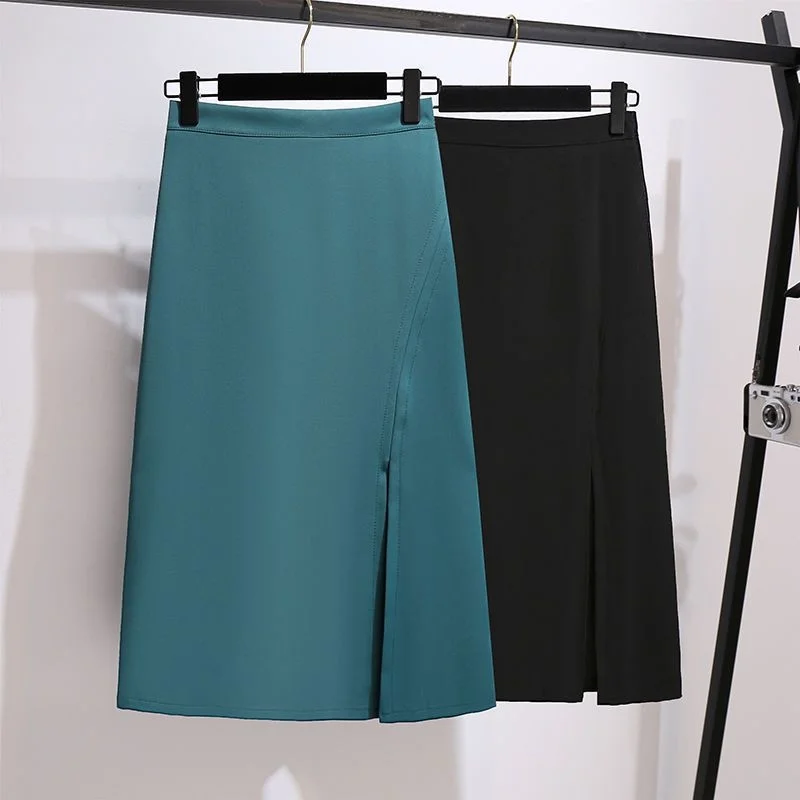 

2023 Summer High Waist Side Split Half Women's Medium Long Slim Design A-line Hip One Faldas Fashion Clothes for Women Skirts