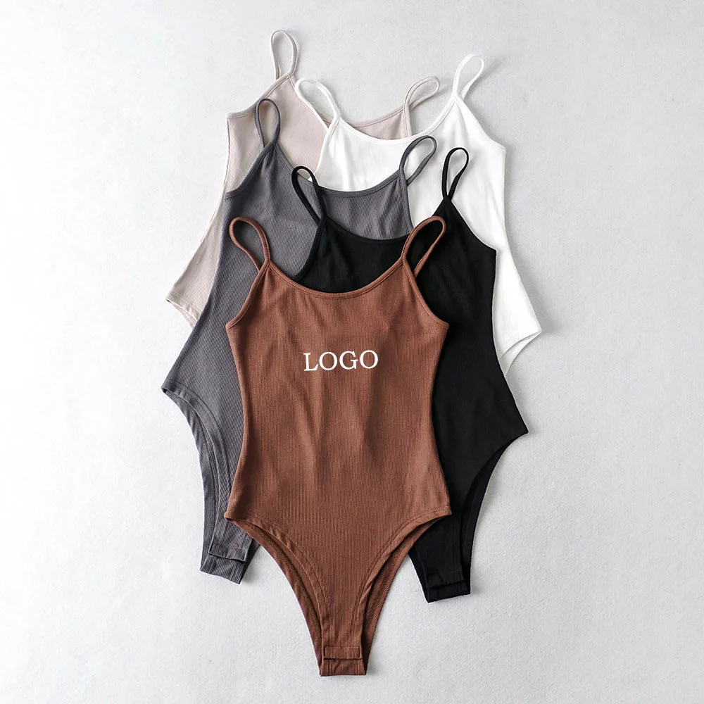 

Индивидуальный высококачественный однотонный ребристый коричневый боди, наряд, стрейчевый женский комбинезон, элегантные женские комбинезоны