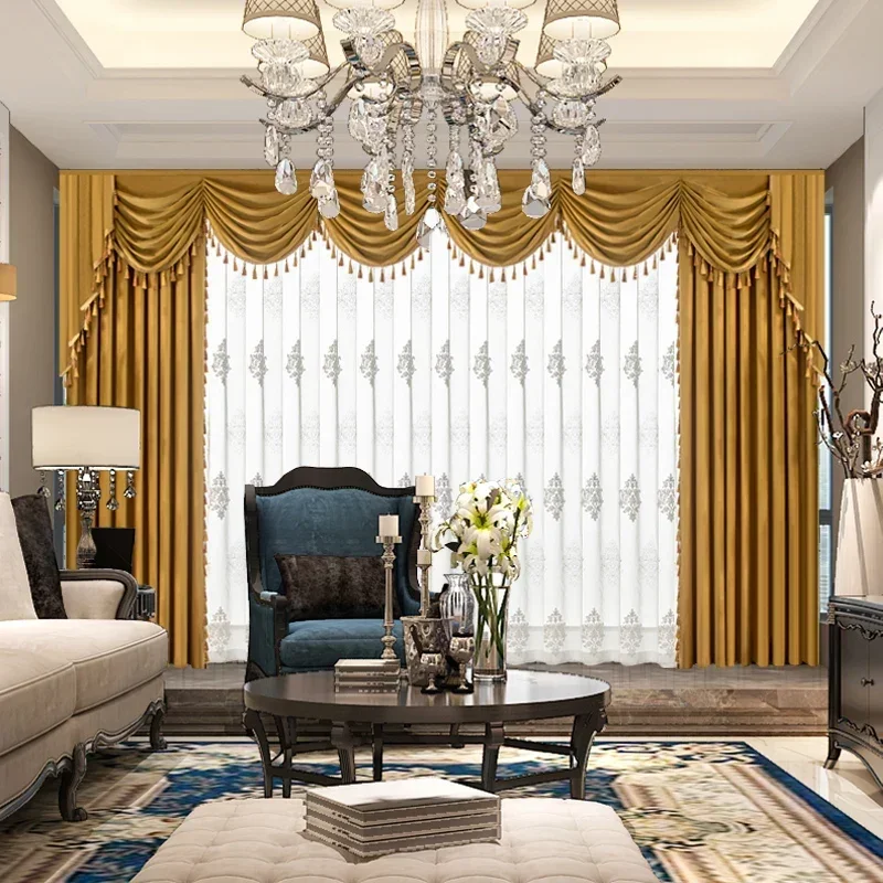 European Luxury Curtain for Living Room Bedroom Velvet Valance Window Curtains High Shading Drapes Custom Solid Color