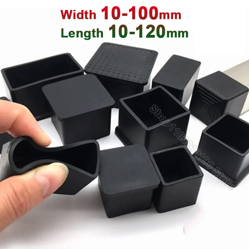 Table Foot Pad Floor Protector Caps Black Square PVC Chair Leg