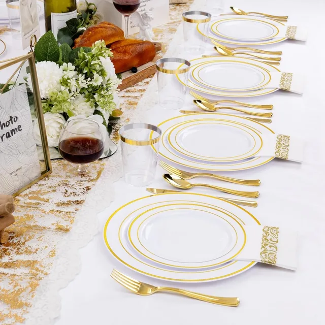 Luxury Gold Dinnerware Set for 100 Guests – 700-Piece Party Collection