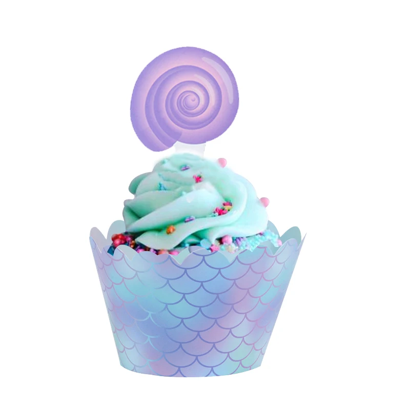 40 Pirottini E Topper Per Cupcake A Tema Sirena – 20 Pirottini E 20 Decorazioni (5 Stili) – Per Compleanni E Baby Shower, Colori Blu E Viola