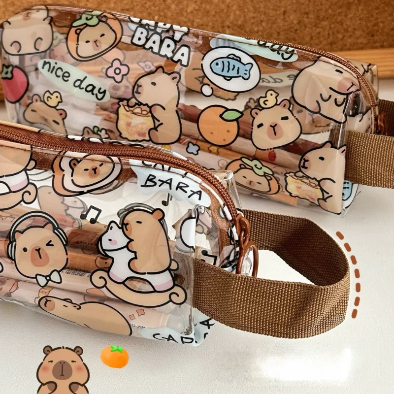 Cute Cartoon Capybara Transparent Pencil Case Large Capacity Dirt Resistant And Waterproof Pencil Case Hand-Held