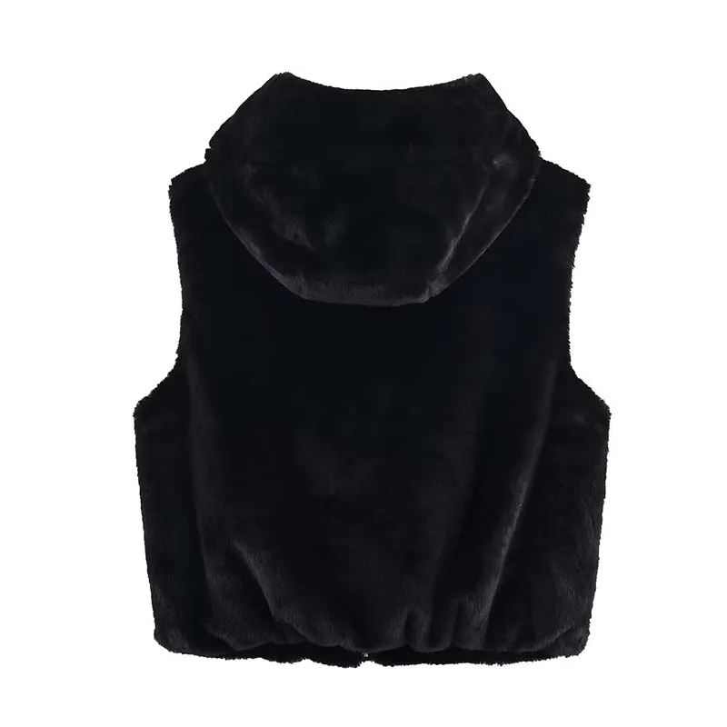 Winter Faux Fur Vests For Women New Fashion Fluffy Sleeveless Jackets Coat Female Zipper Hooded Vests Warm Chic Waiscoat Tops
