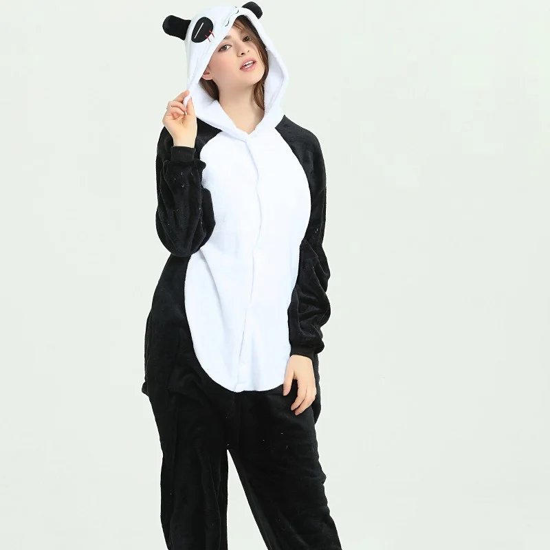 Flannel Jumpsuit Winter Thermal One-piece Sleepwear Couples Cosplay Costumes Pajamas Long-sleeved Hooded Onesie with Zipper
