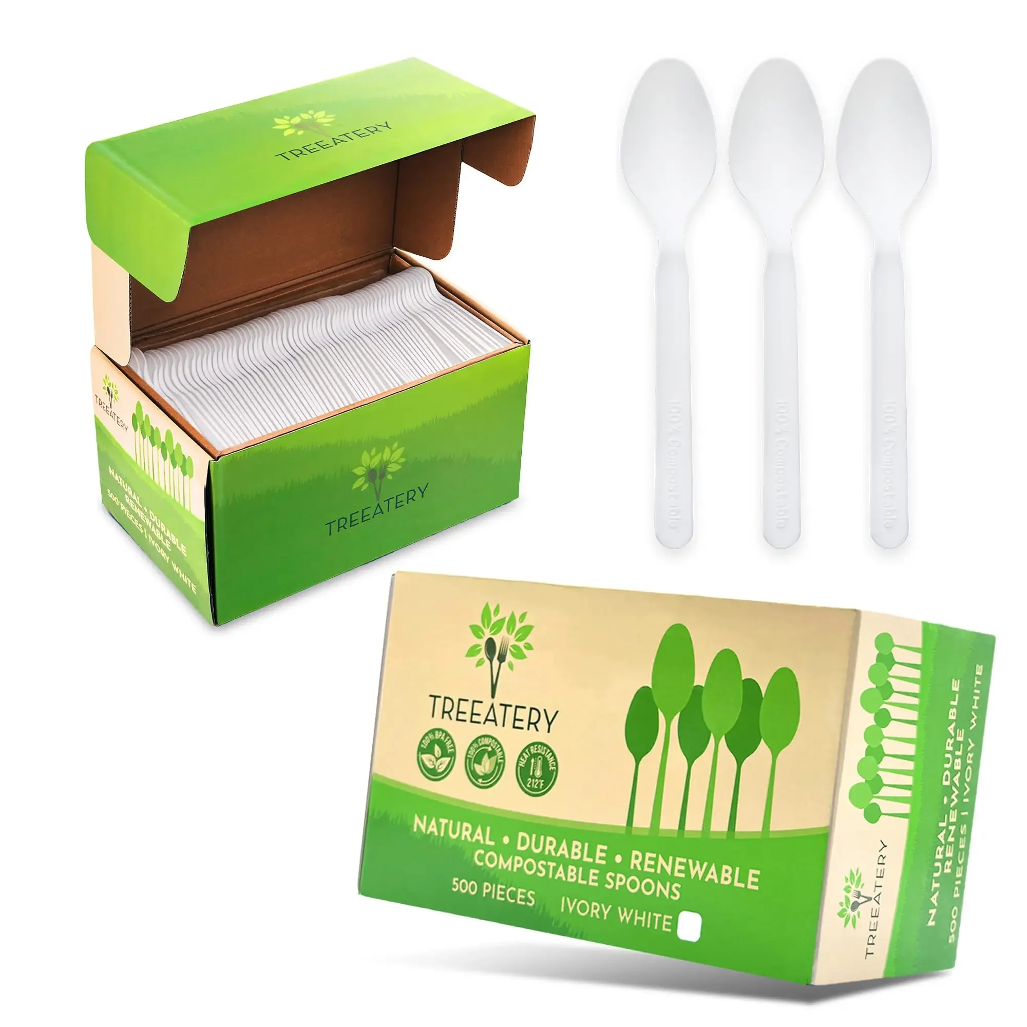 

500 Compostable Spoons, Disposable Spoons, Plant-Based Compostable Utensils, BPI-Certified Disposable Cutlery, Disposable Silver