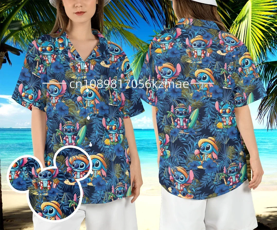 New Summer Boys&Girl Disney Stitch Tropical Fruit Cartoon 3D Pattern Shirt KID/Adult Casual Hawaiian Vacation Parent-child Shirt 3