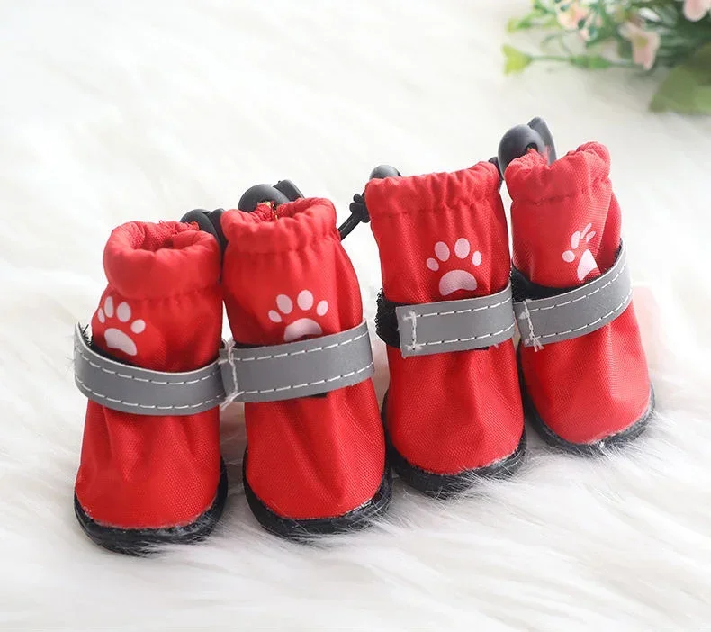 Title 6, 4pcs/set Waterproof Pet Dog Shoes Anti-slip Rai...