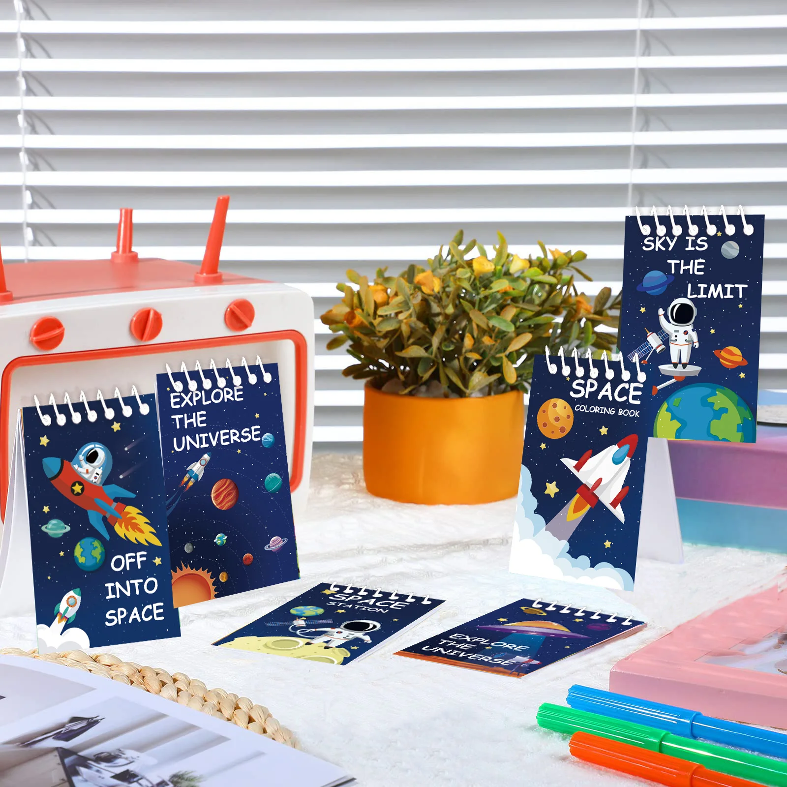 Outer Space Mini Notebook 6 Pack Kids Space Party Favors Solar System Astronaut Science Rocket Planet Small Spiral Notepad Mini Notebook