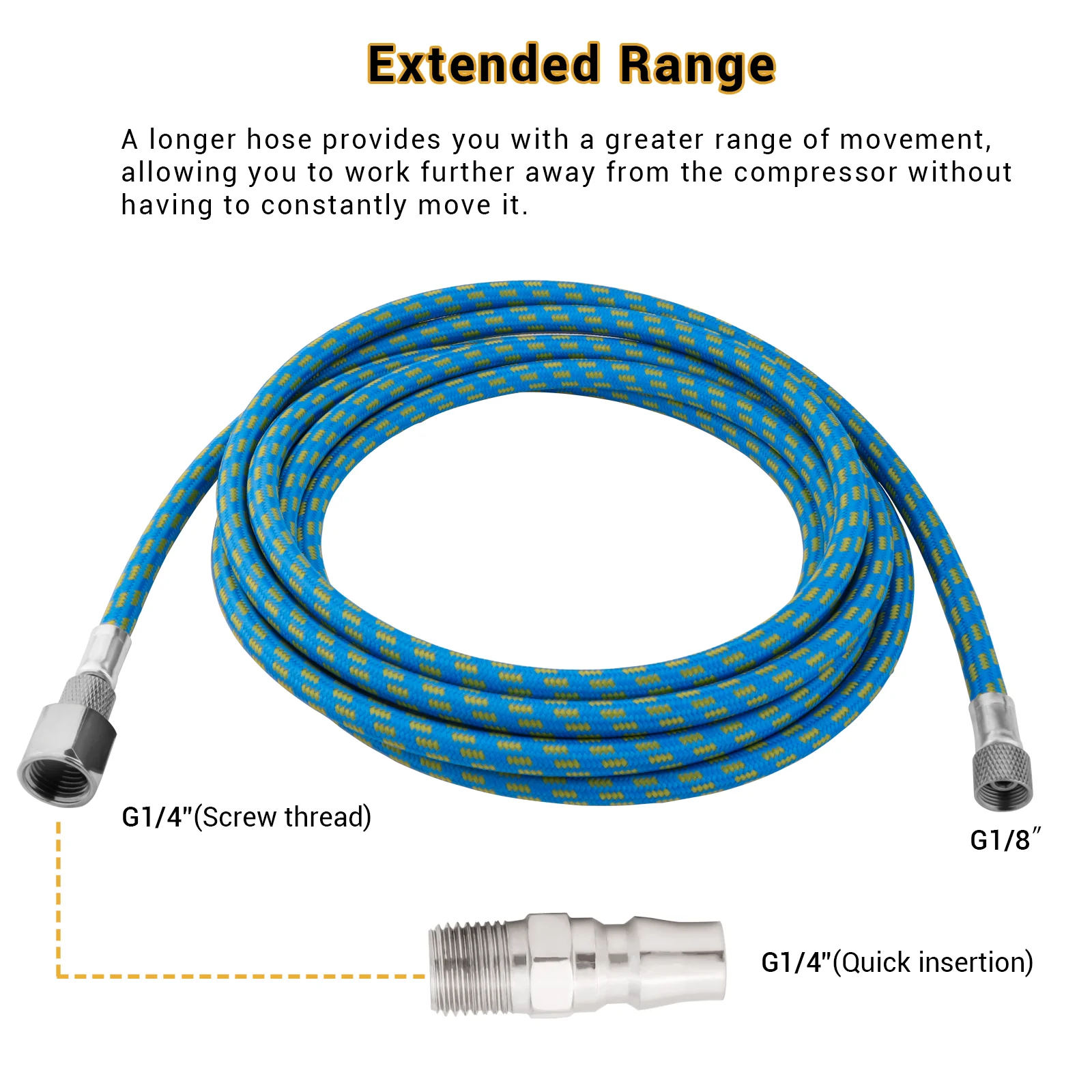 3 meter/10-Ft Nylon Braided Airbrush Air Hose Standard 1/8"" - 1/4"" Adapter Suit for Air Bursh Kit 3 in 1 Tool Accessories 2
