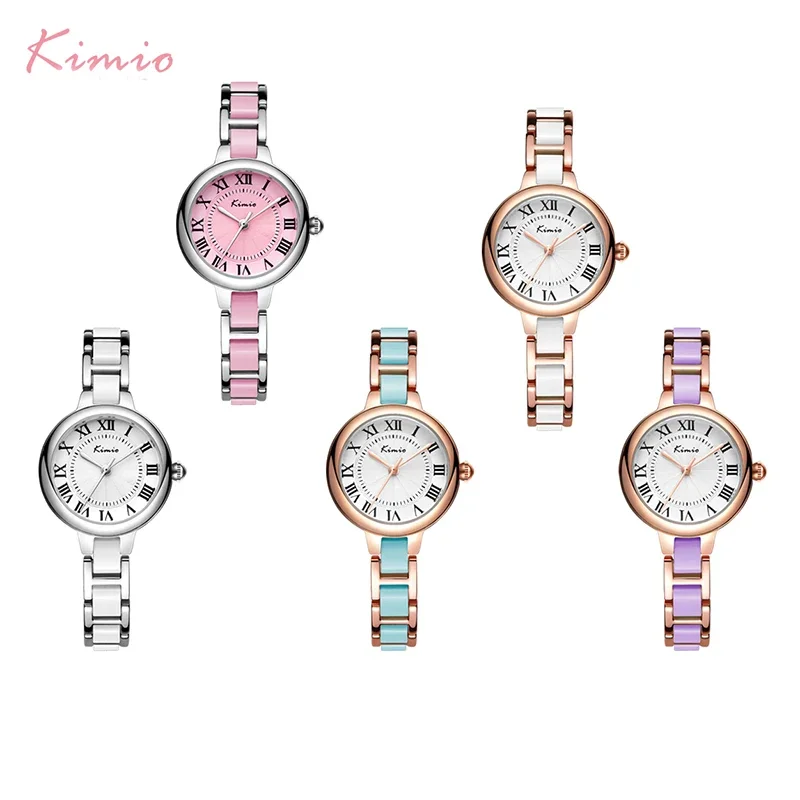 

NO.2 KIMIO Women Imitation Ceramic Quartz Watches Candy Colors Bubble Ladies Bracelet Dress Watch With Gift Box Montre Femme