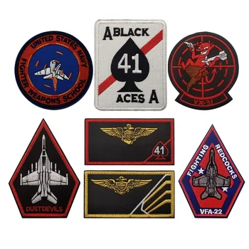 US A41 Black Aces Squadron Arm Badge Top Gun Tactical Military Embroidered Patches Emblem Badges For Jackets