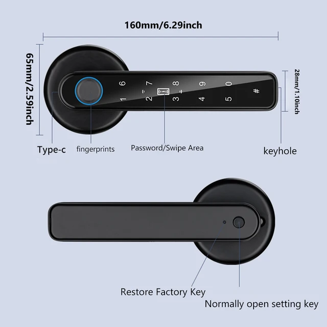 Fingerprint Door Lock Anti Peeping Password Handle Lock TTLOCK APP Control Type-C Emergency Charge for 3.5-6.5cm Thickness Doors 5