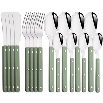 4/16 pezzi manico in acrilico coltello forchetta set posate da pranzo in acciaio inossidabile set verde argento stoviglie occidentali posate da cucina di casa 1