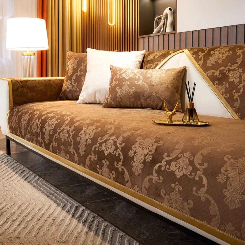 High-end Universal Sofa Cushion Cover black Fabric Soft Towel Gold Edge L Corner Seat Slipcover Chair Pad Living Room 4 Seasons 2