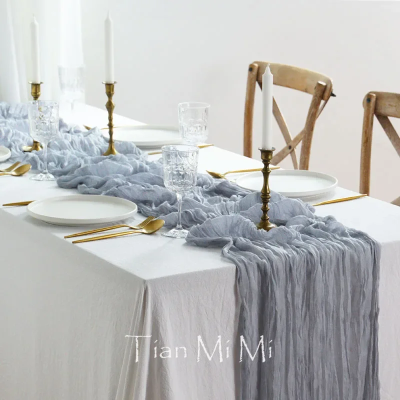 Elegant Dark Mustard Semi-Sheer Gauze Table Runner