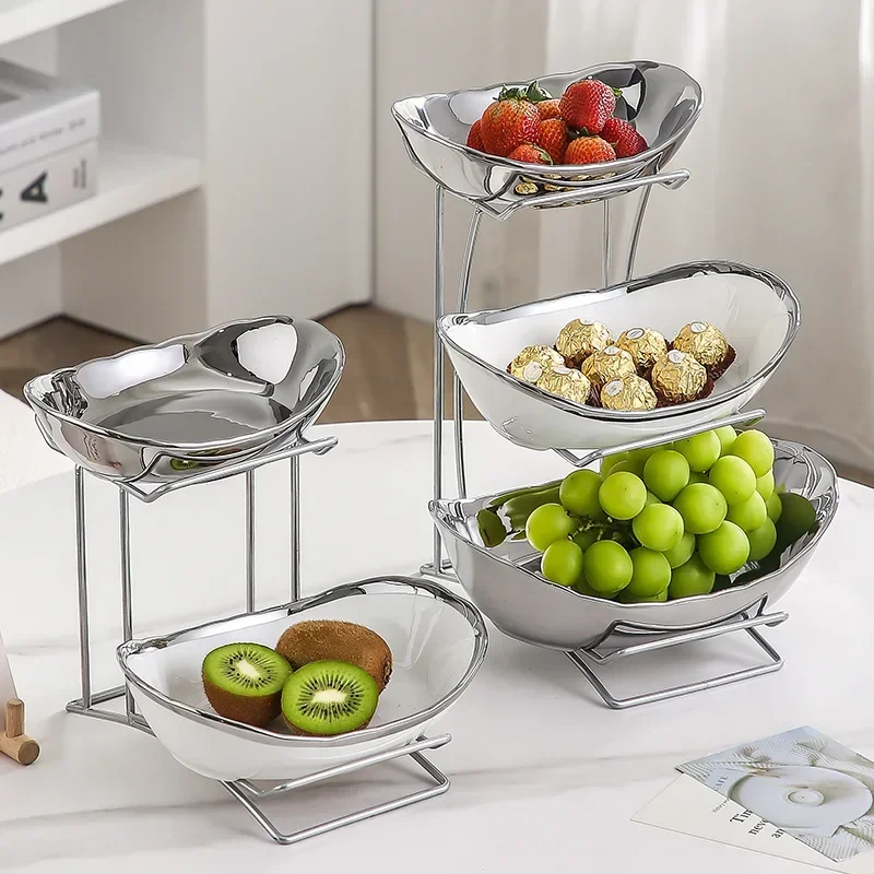 Ceramic Steel Multi Layer European Stackable Snack Serving Bowl Dry Fruit Tray Nut Candy Dried Fruit Display Storage Decor