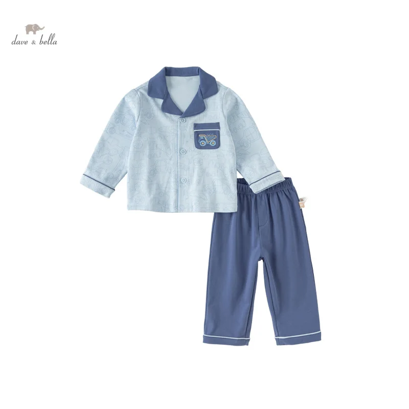 

Dave Bella Children's Boy’s Pajamas Suit 2024 Spring New Fashion Casual Pure Cotton Comfortable Long Sleeves Two-Piece DB1248590