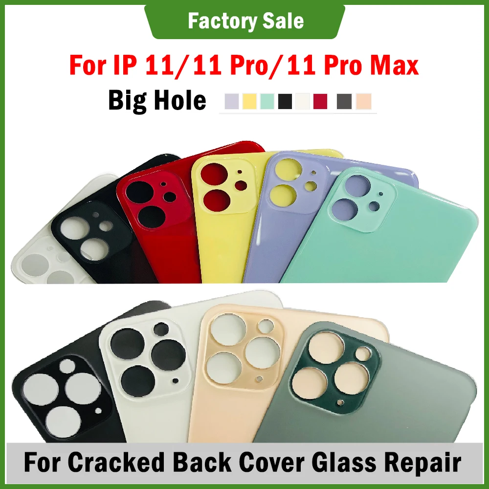 

1pc Back Glass Lens Big Hole Replacement For iPhone 11 Pro Max Cellphones Battery Rear Door Housing Cover Repair With Logo CE