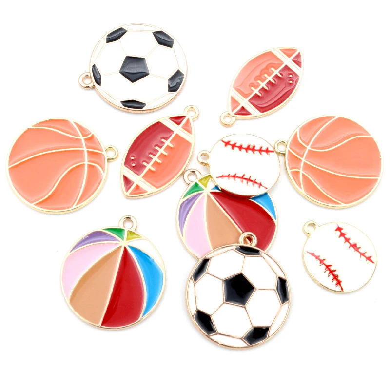 10pcs Sport Enamel Charms Football Basketball Rugby Pendants For DIY Jewelry Making Earring Bracelet Necklace Findings Supplies