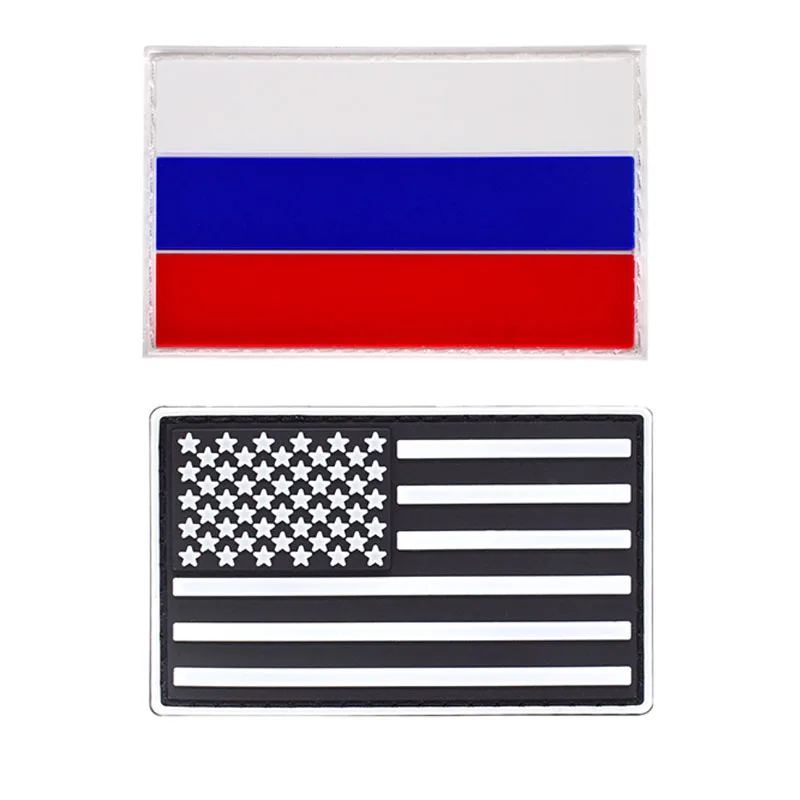 RU/USA Removable Flag Sticker Patch Ornament on Tactical Backpack