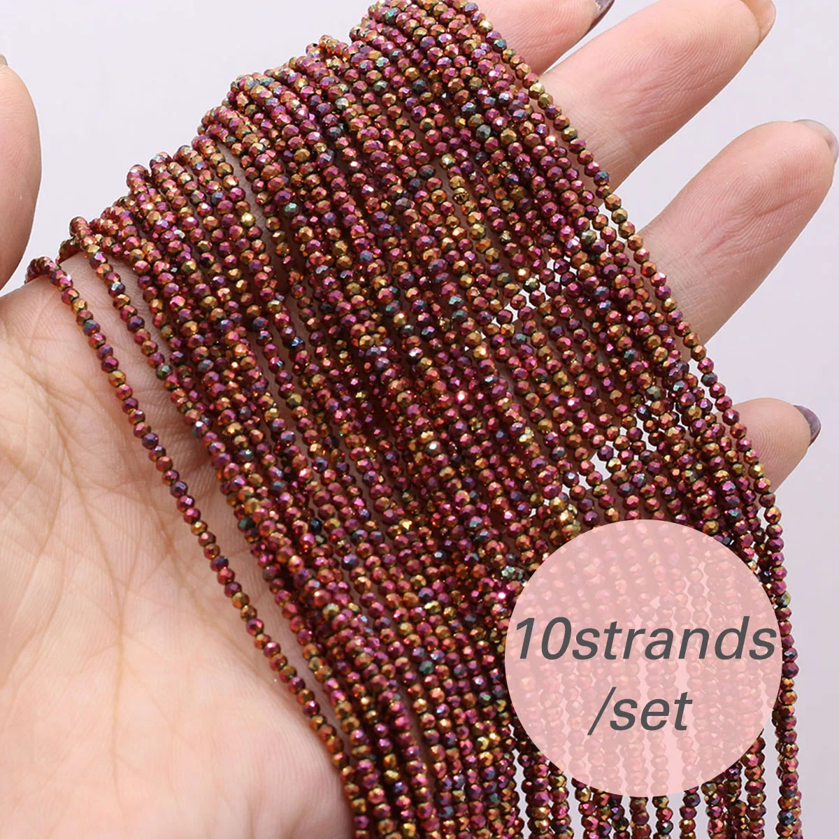 10 stränge/lot Facettierte Spinelle Stein Glas Perlen Runde Micro Kristall Lose Perlen für Armband Halskette Schmuck Machen Zubehör – Detail 17