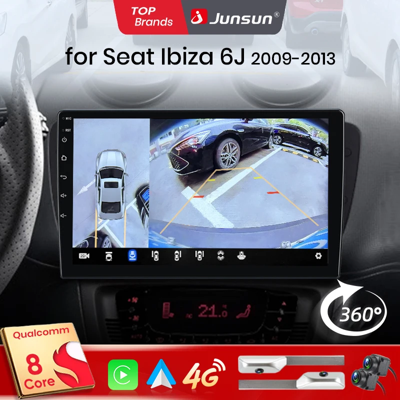 Junsun Qualcomm 8-Core 360° Panoramic Camera Wireless CarPlay Android Auto Car Radio for Seat Ibiza 6j 2009-2013 GPS Multimedia