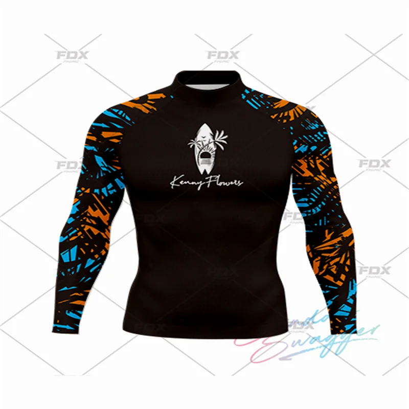 Summer Funny Long Sleeve Surf Swim T-shirt Men's Beach UV Protection Swimwear Rash Guard Surfing Swimsuit Tops Tight Gym Clothes
