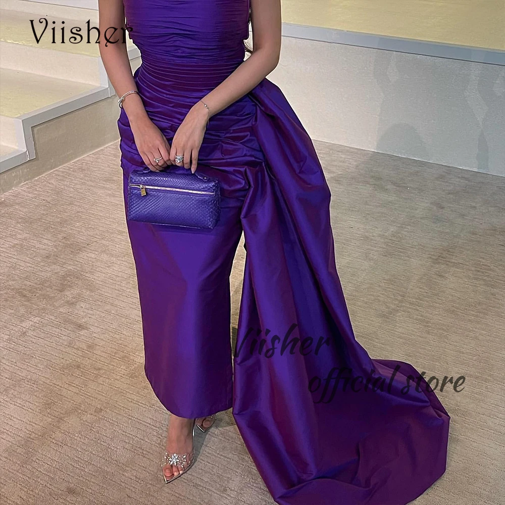 

Purple Taffeta Mermaid Evening Dresses for Women Sweetheart Arabic Dubai Prom Dress with Train Long Formal Party Gowns