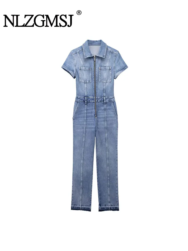 

ZaZevity 2023 Vintage Women Washed Jeans Jumpsuit Lady Spring Autumn Denim Bodysuit Chic Playsuits Women