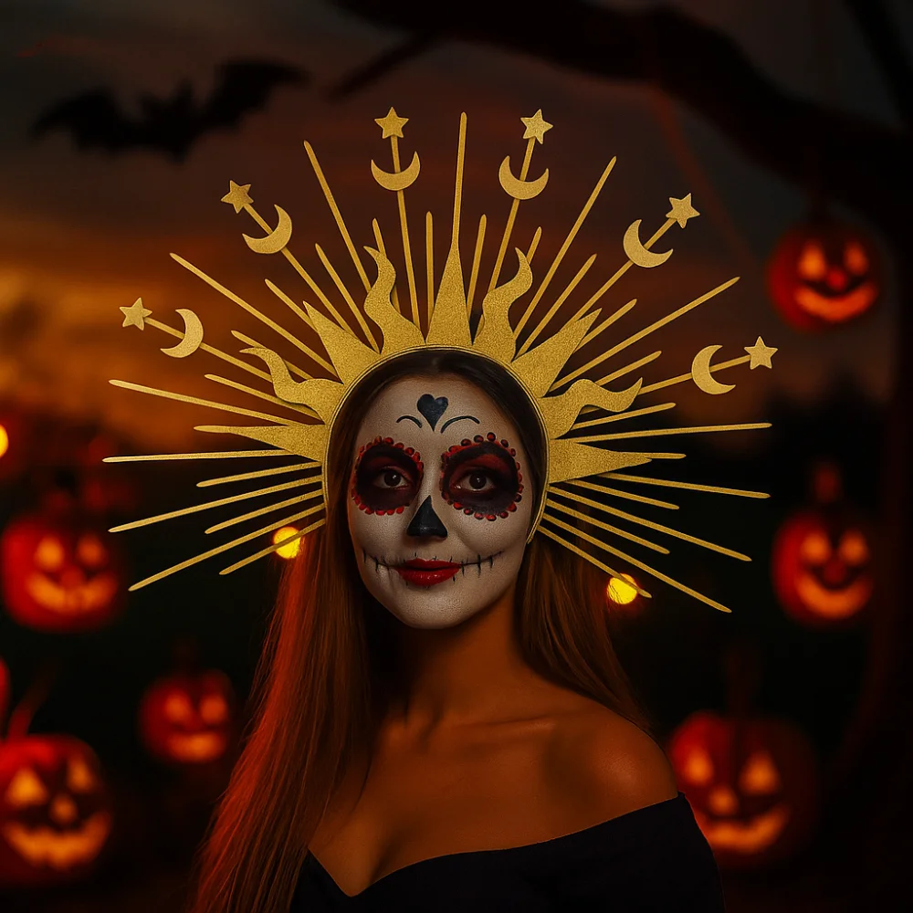 Mode Sonnengott Halo Stirnband Stern Gold COSPLAY Haarreifen Mond Der Halo der Jungfrau Maria Halloween Stirnband Halloween Kopfbedeckung – Detail 6