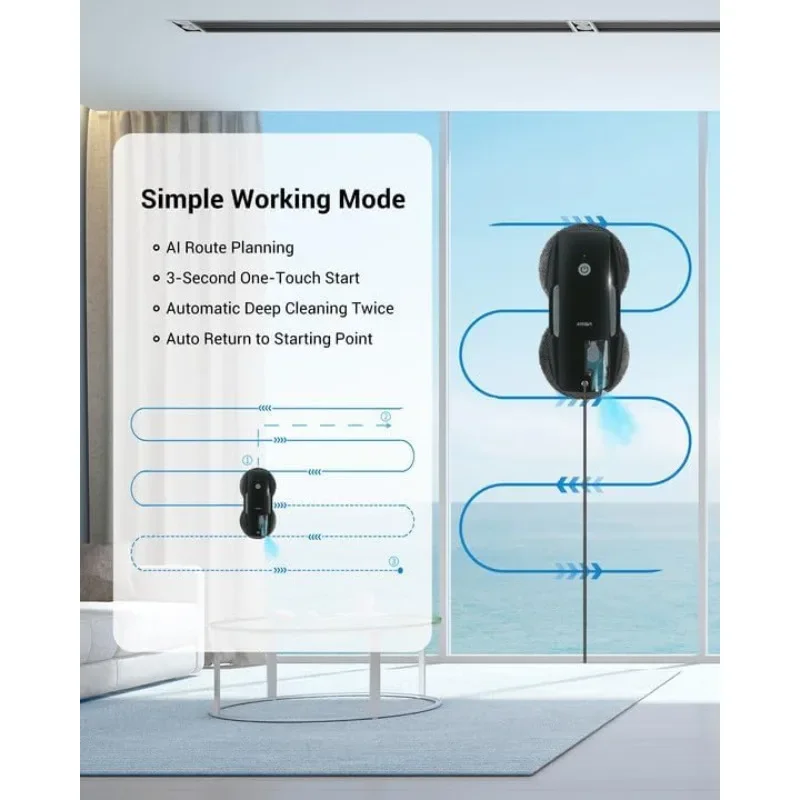 FMART T9 Pro Window Cleaning Robot - 3800PA, Ultrasonic Water Spray, AI Path Planning, AI Edge Detection Window Cleaner Robot 4