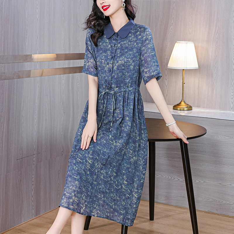 

Новое поступление, модное повседневное летнее свободное платье с О-образным вырезом, элегантное официальное платье с цветочным принтом, женская одежда, платья