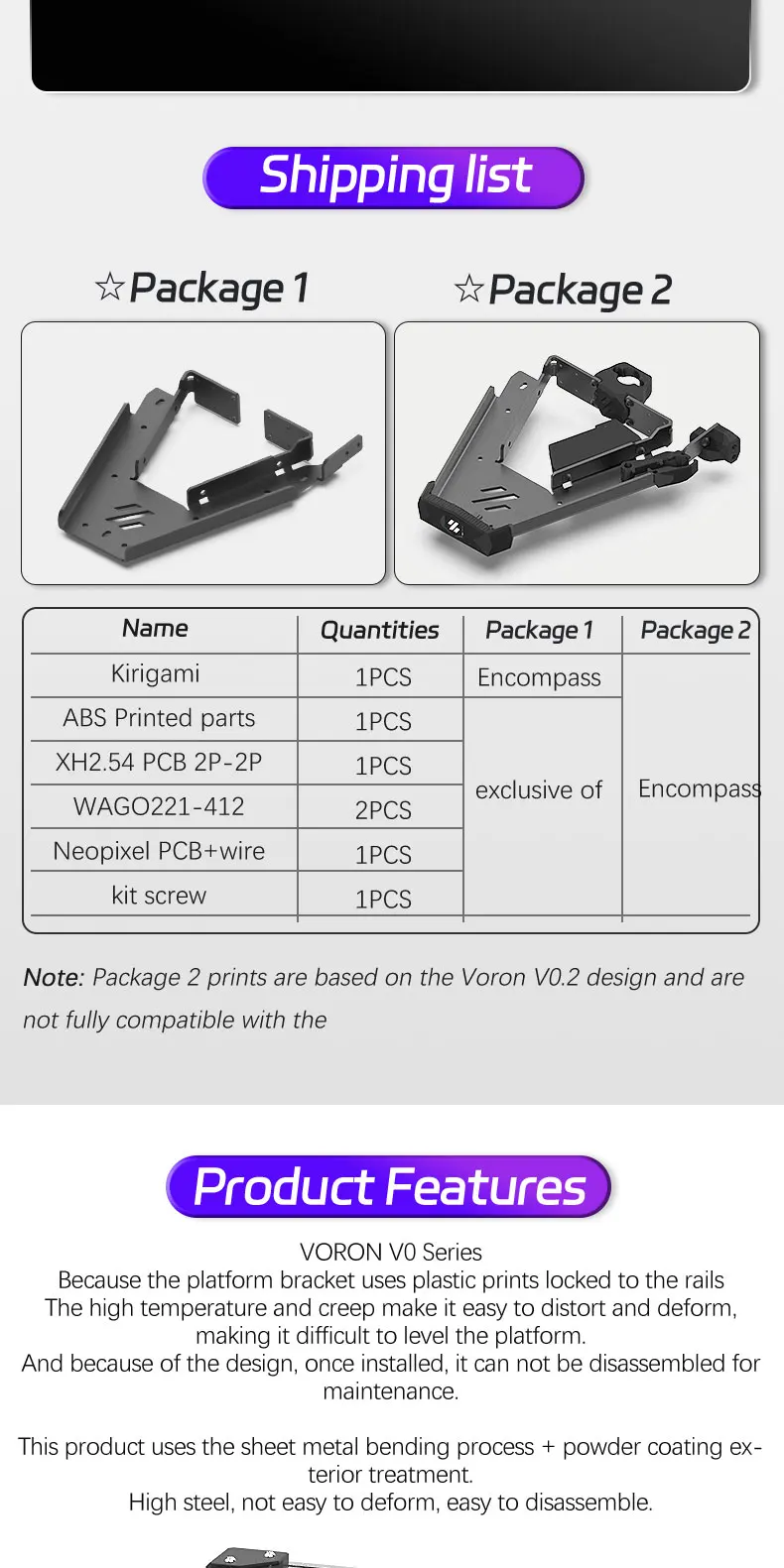 Impressora 3D Kits de Atualização, Voron 0.2, V0, V0.1, V0.2