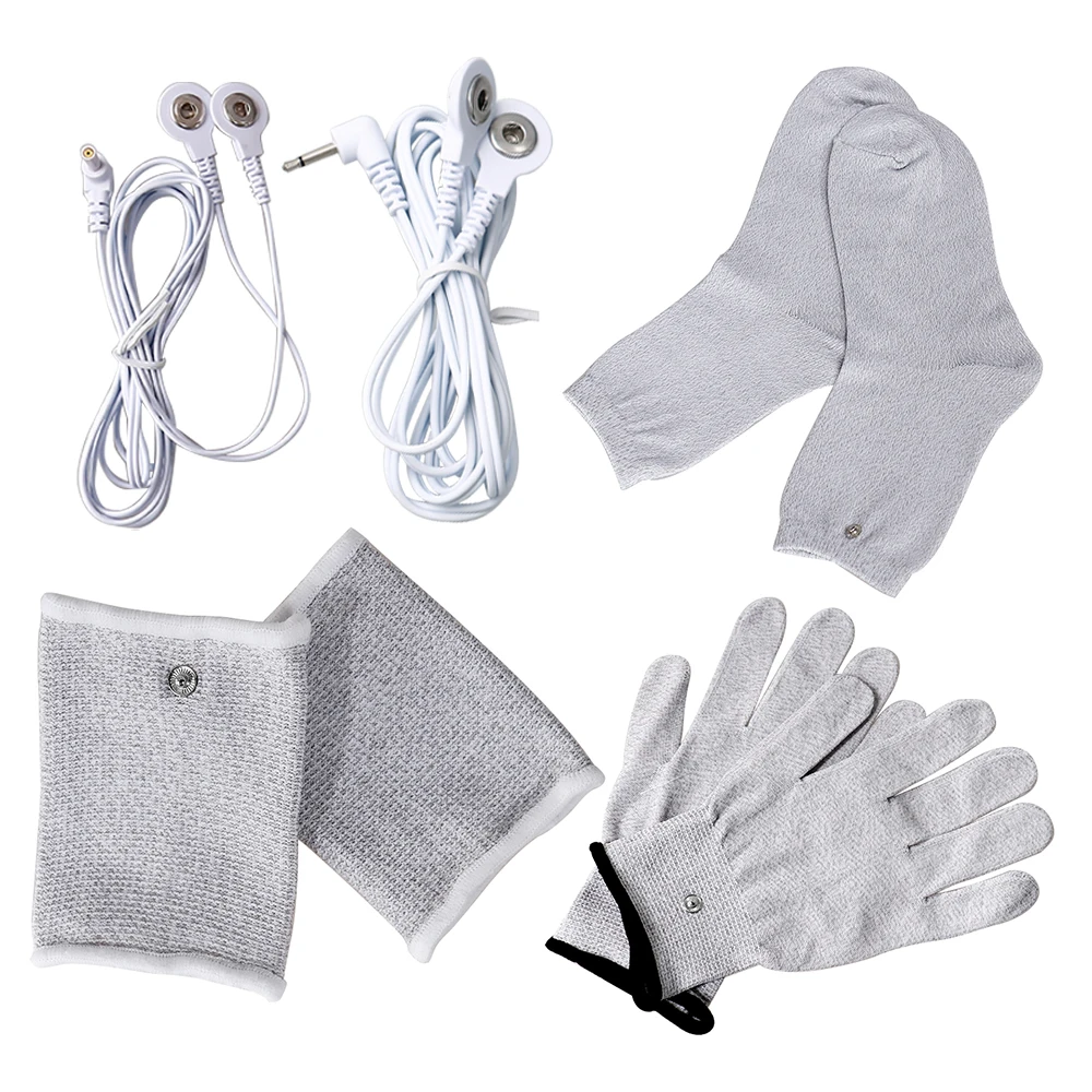 EMS Massage Gloves Socks Bracers Conductive Silver Fiber Electric Body Massager Electrode Treatment Accessories Cable