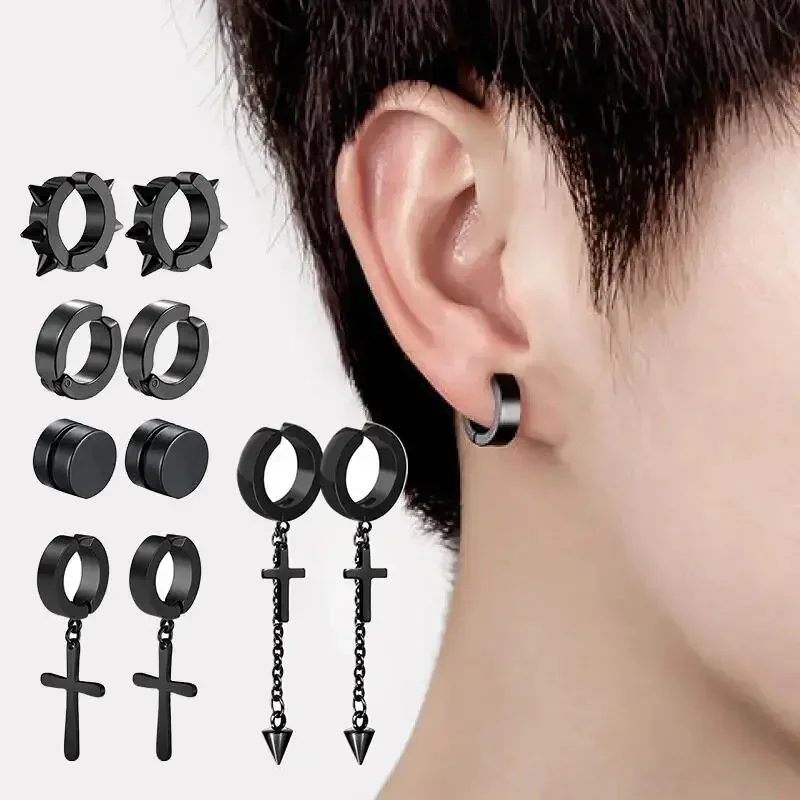 No Piercing Earrings Titanium Steel Clip-on Fake Earring Round Ear Clip For Women Men Punk Party Fashion Sexy Jewelry 1 pairs