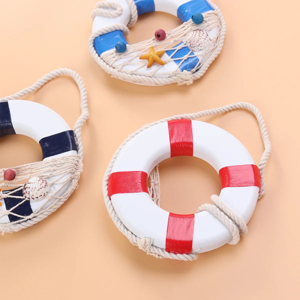 3pcs Mediterranean Style Creative Wooden Mini Life Buoy Ring Shape Door And Wall Hanging Ornaments Decoration And Crafts 4