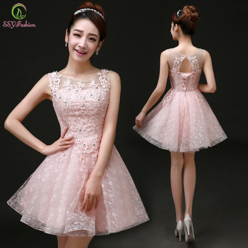 Clearance Sale Sweet Cocktail Dresses for Women Banquet Pink Lace Short Prom Dress Party Formal Dresses Vestidos De Noche
