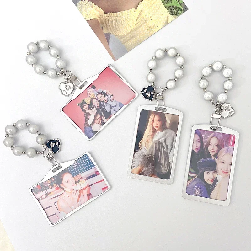 Ins Acrylic Photocard Holder Kpop Idol Card Holder Transparent Photo Sleeves Portable ID Bus Card Protector Pendant Keychain