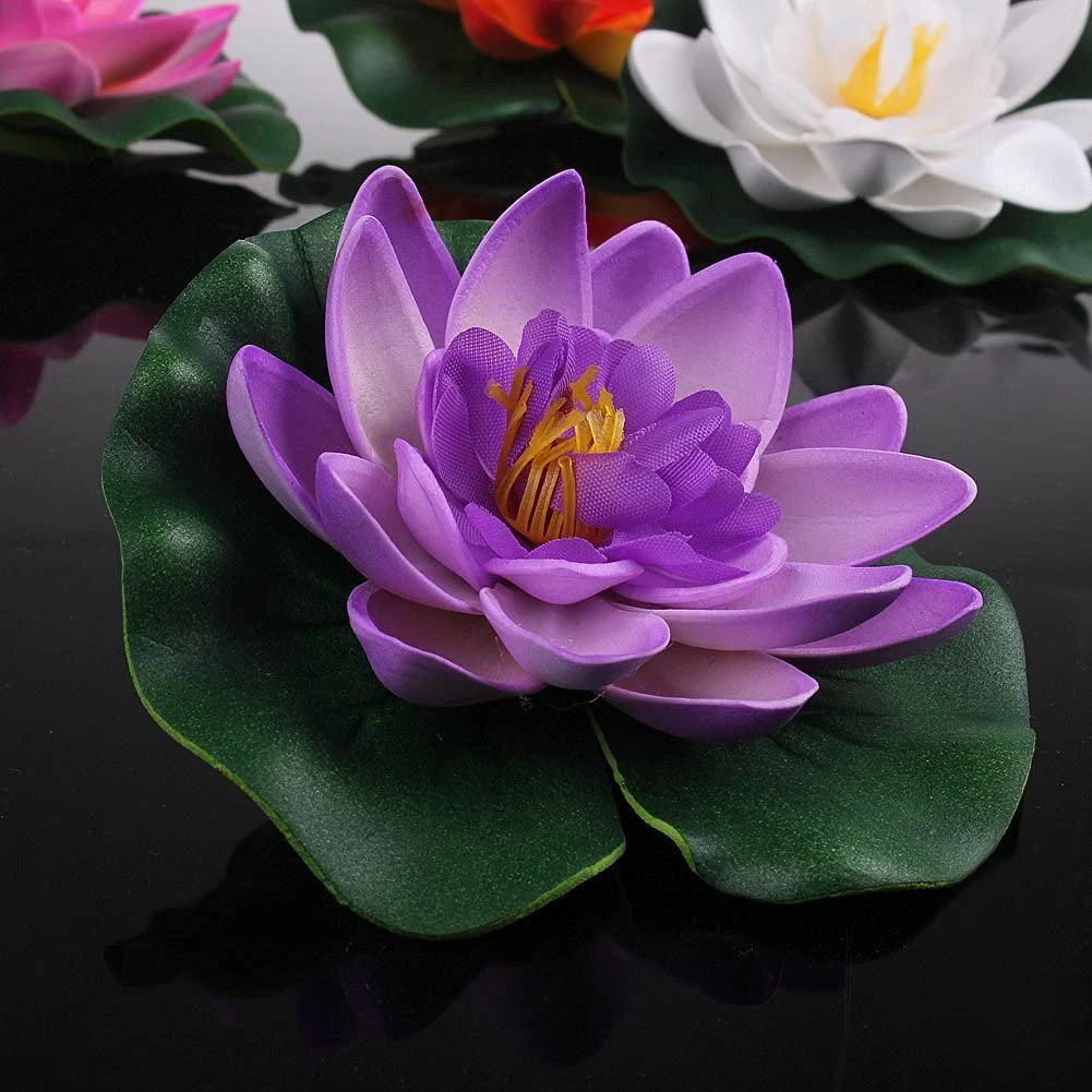 Artificial aquarium plants 5Pcs artificial floating water lily leaf EVA lotus flower pond decor simulation lotus plant for fish tank pool decoration 10cm